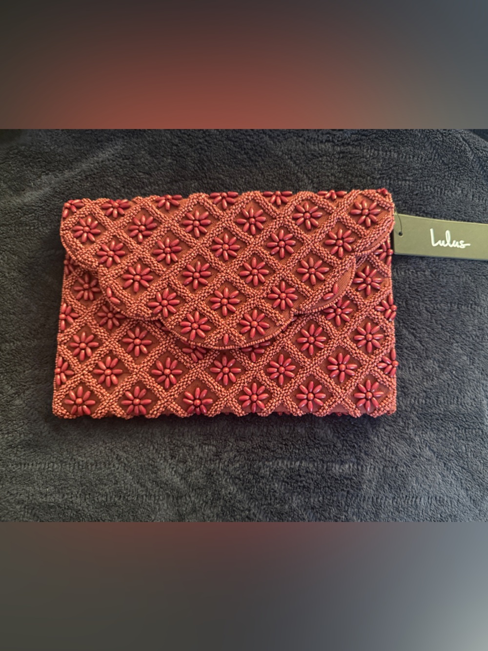 Lulu's Red Beaded Floral Clutch